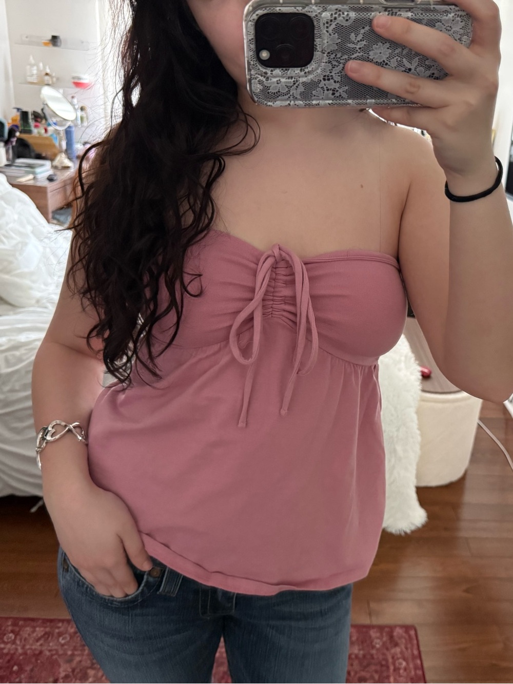 Hollister Rose Pink Strapless Drawstring Camisole